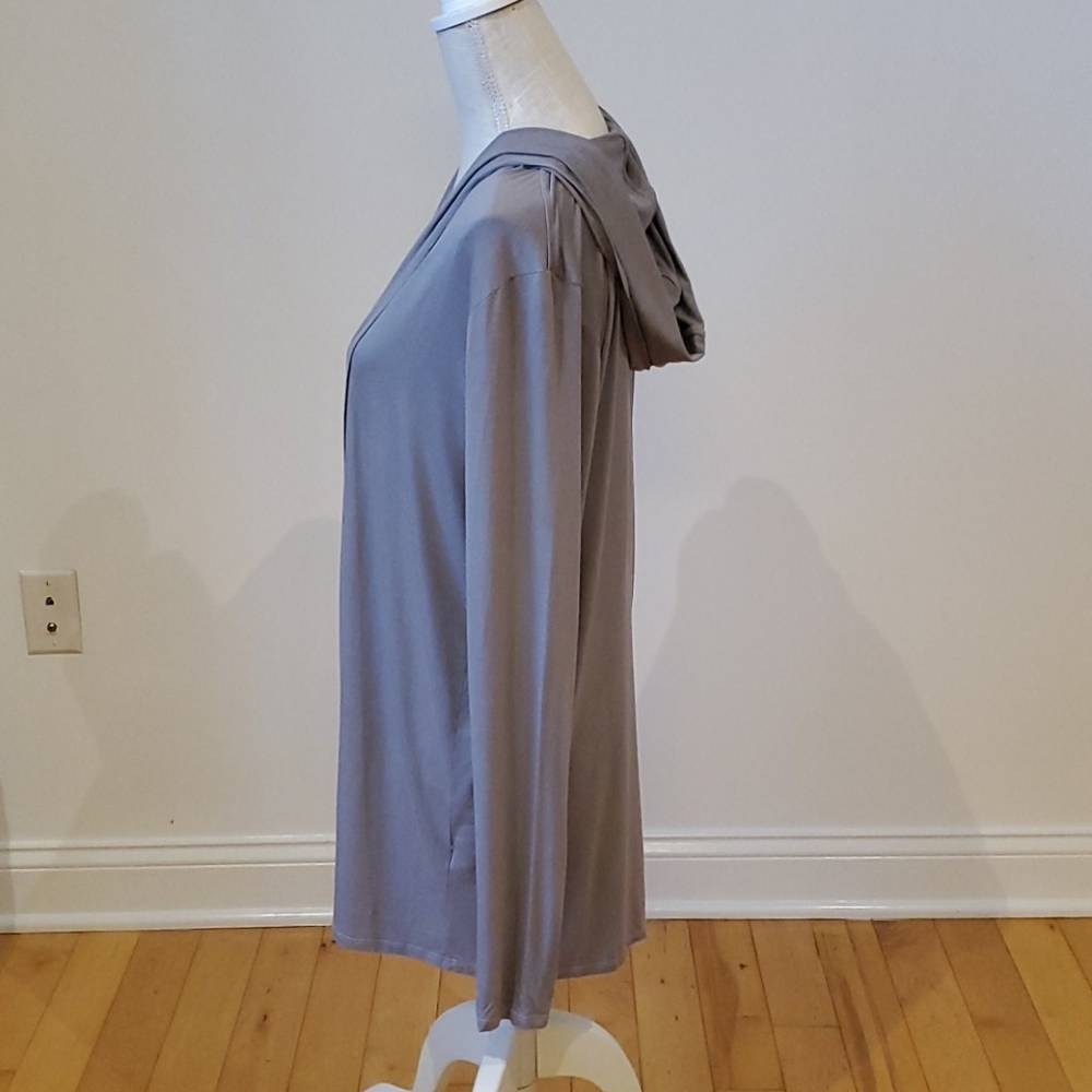 Three Dots Grey Open Front Cardigan With Hood - image 4